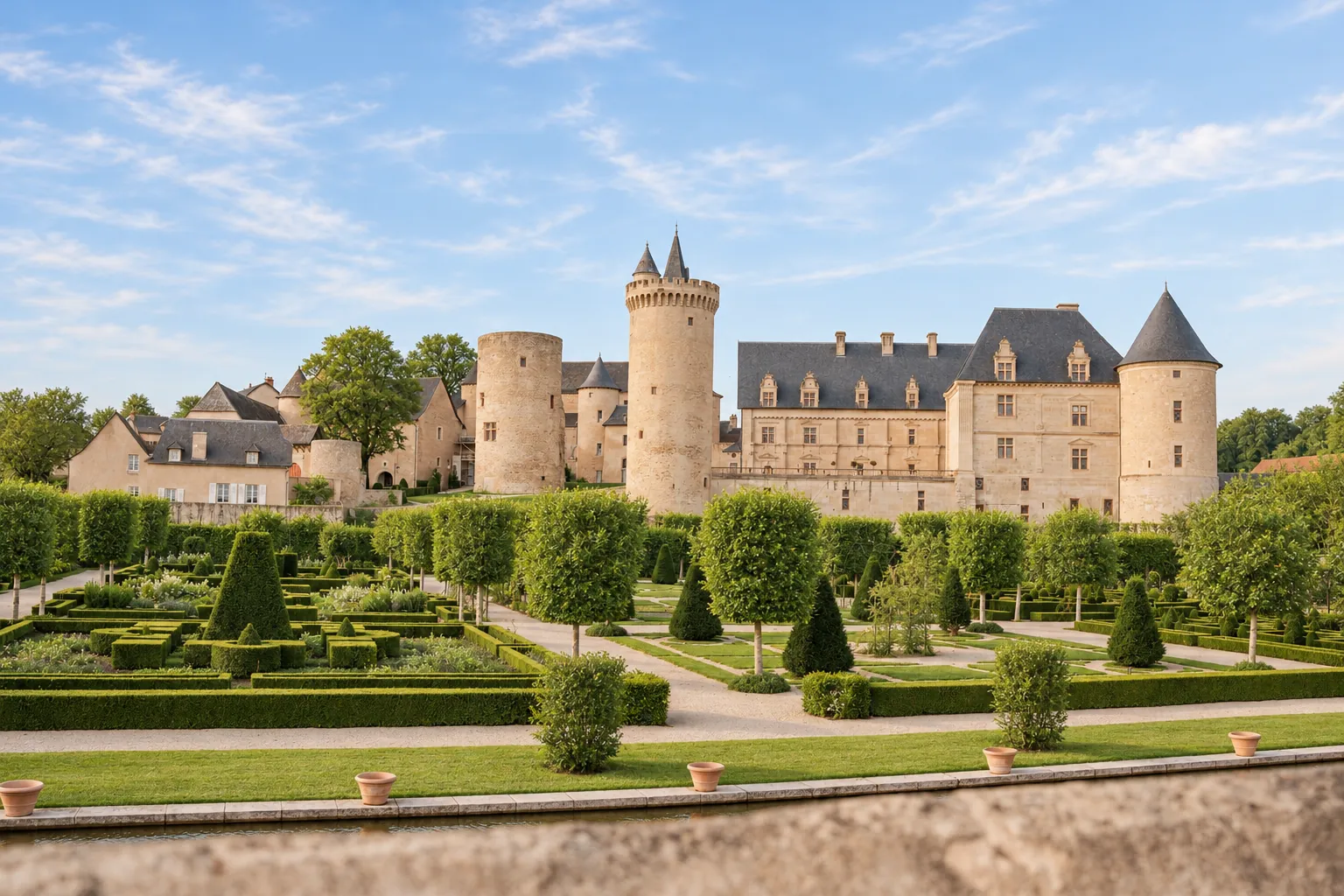 Château de Bournazel above its Renaissance gardens